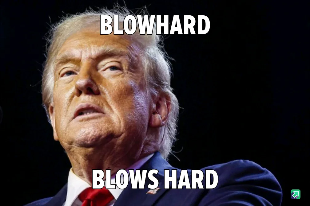 A close-up photo of Donald Trump looking upward with a serious expression, wearing a dark suit, white shirt, and red tie…