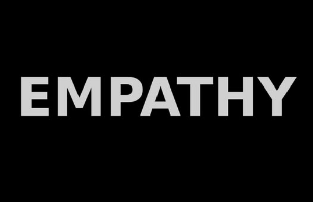 A black background with the word 'EMPATHY' in large, bold, white, sans-serif capital letters centered in the frame. The text…