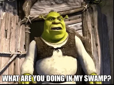 Six panels show the animated ogre Shrek with progressively more intense facial expressions, from surprised to angry, while…