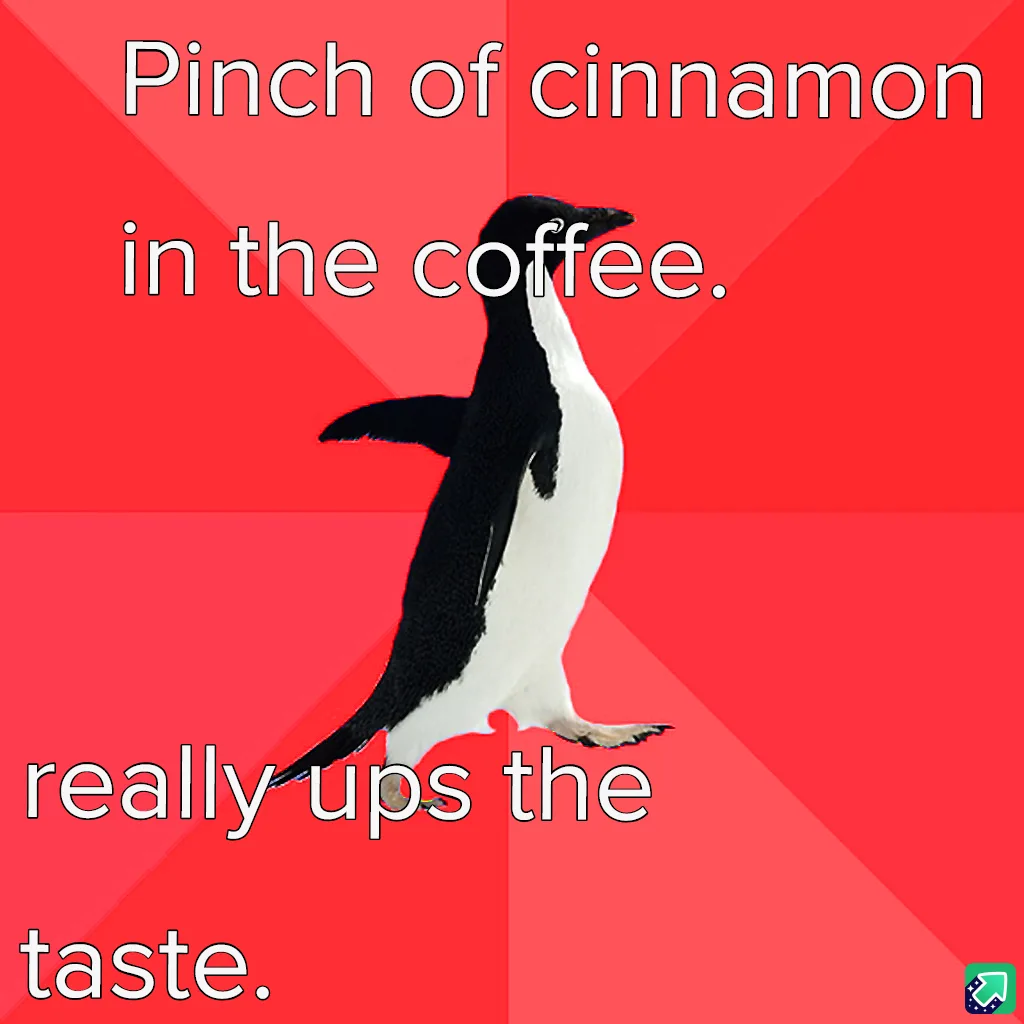 A black-and-white penguin stands upright against a red background with diagonal stripes. White text overlaid on the image…