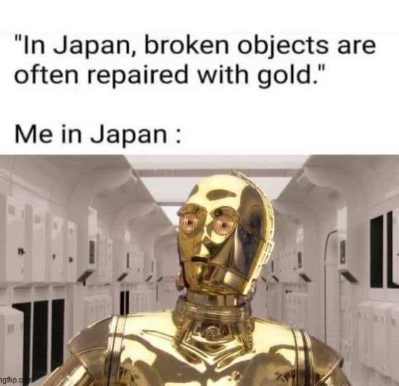 The image shows a golden C-3PO robot standing in a white, sterile-looking hallway with rows of lockers or cabinets. The text…