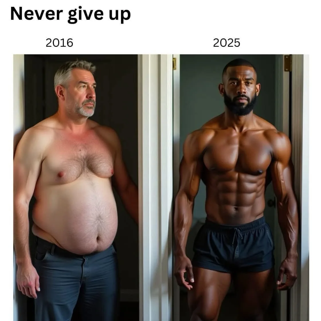 The image displays two side-by-side photos of men. The left photo, labeled '2016', shows a middle-aged man with a large…