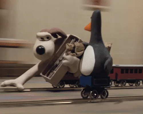 A six-panel sequence from the claymation movie 'Wallace and Gromit: The Curse of the Were-Rabbit' shows the character Gromit…