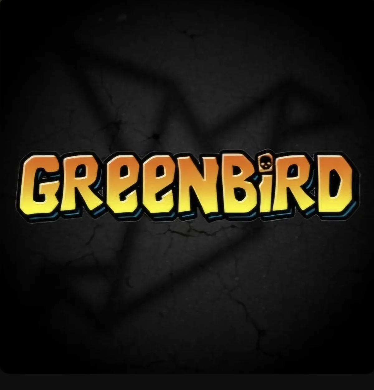 The image displays the word 'GREENBIRD' in bold, stylized yellow and orange gradient lettering with a black outline, set…