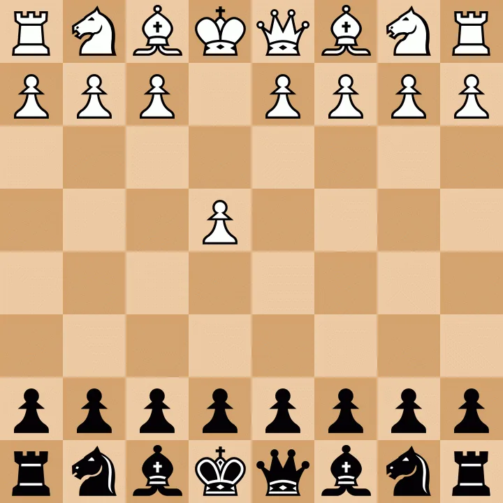 A chessboard with pieces arranged in a chaotic, overpopulated configuration, featuring multiple kings, queens, and pawns…
