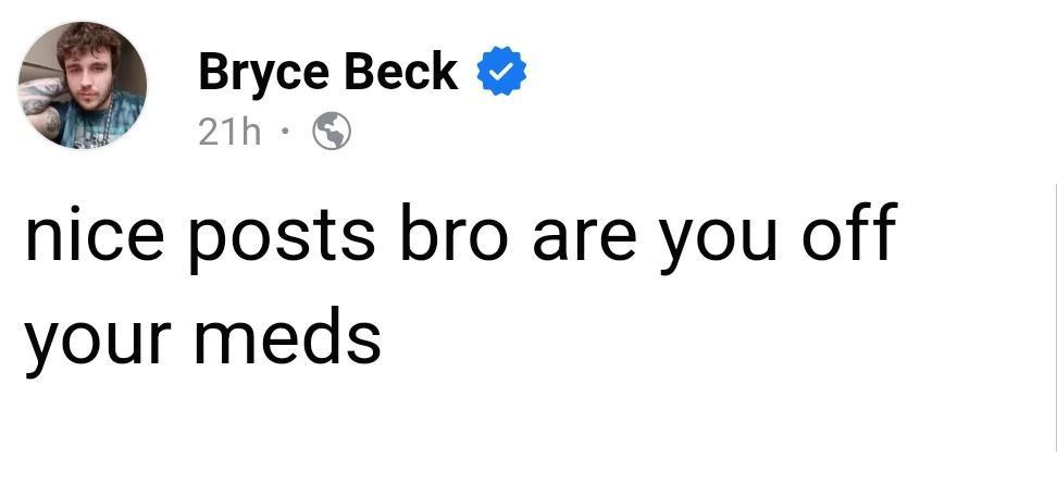 A screenshot of a social media post by verified user Bryce Beck, who has a profile picture of a young man with curly hair…