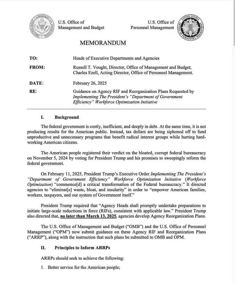 A formal U.S. government memorandum from the Office of Management and Budget and Office of Personnel Management dated…