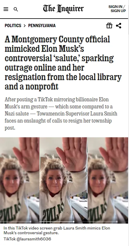 A screenshot of a news article from The Inquirer shows a photo of Laura Smith, a woman with blonde hair wearing a white…