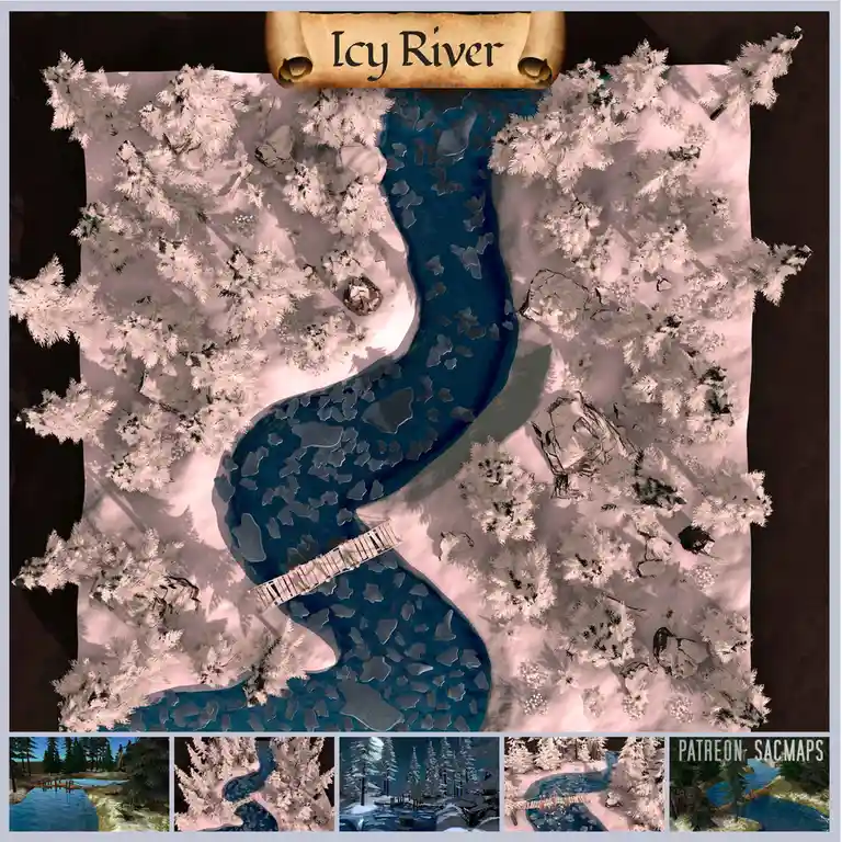 Explore Icy River: Free DnD and TTRPG Maps Await!