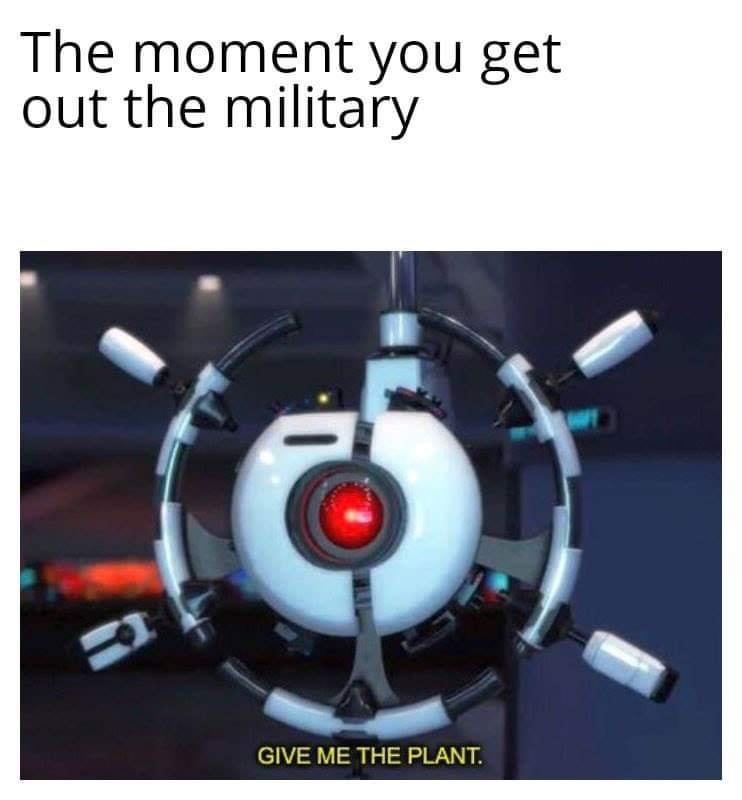A white spherical robot with a red glowing eye and multiple mechanical arms, from the video game Portal, is shown with the…
