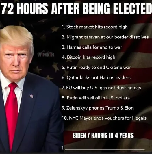 A photo of Donald Trump with a U.S. flag background, overlaid with a numbered list of 10 improbable global events supposedly…