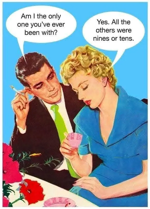 A vintage-style illustration shows a man in a suit holding a cigarette and a woman in a blue dress holding playing cards…