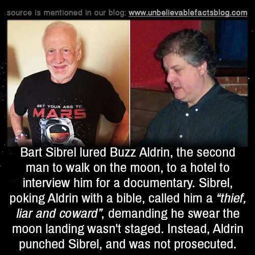 The image shows two men side-by-side: on the left, an older man with white hair wearing a black t-shirt that says 'GET YOUR…