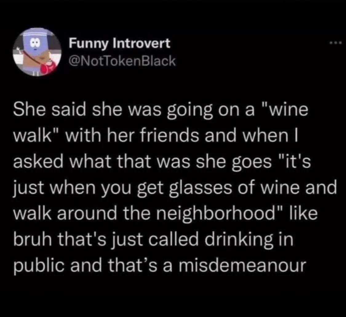 A screenshot of a tweet from 'Funny Introvert' (@NotTokenBlack) with a cartoon avatar, displaying text that recounts a…