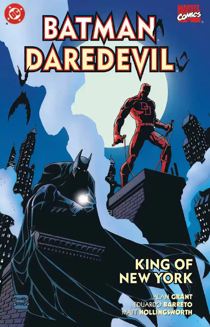 A comic book cover featuring Batman and Daredevil standing on rooftops against a city skyline, with the title 'BATMAN…