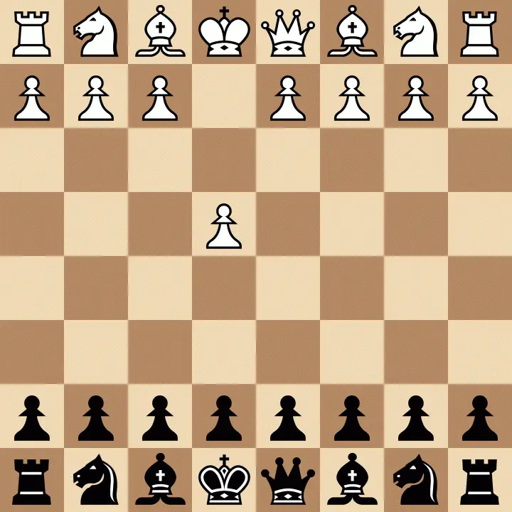 A chessboard image showing a complex, heavily populated game with many pieces remaining on the board, including multiple…