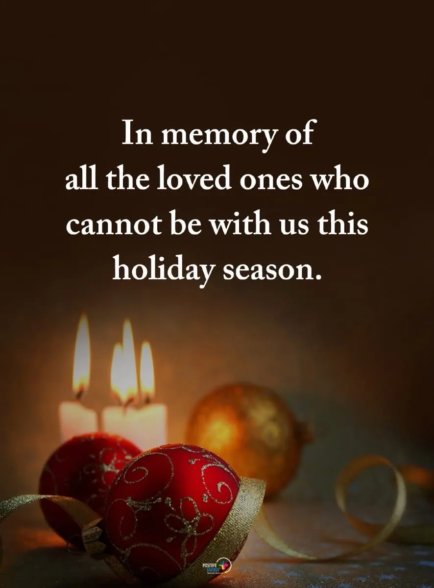 A somber holiday image shows lit candles, red and gold ornaments, and ribbon against a dark background. White text overlaid…