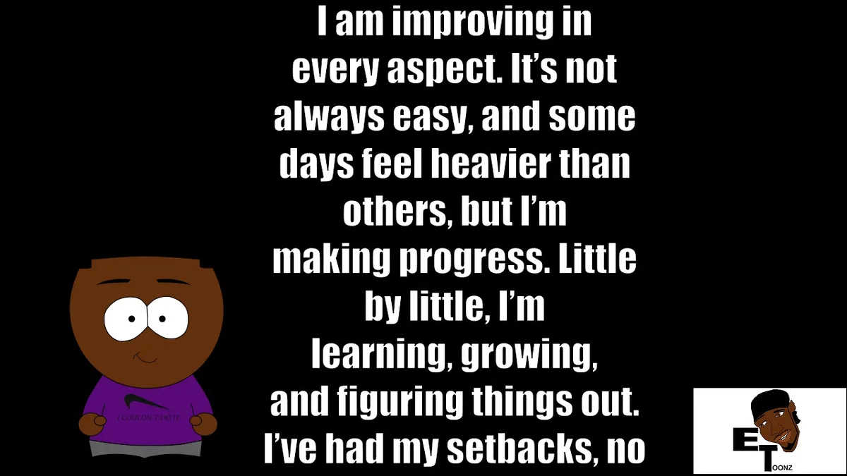 A cartoon character resembling a South Park-style boy with brown skin, wearing a purple shirt with a Nike logo and the text…