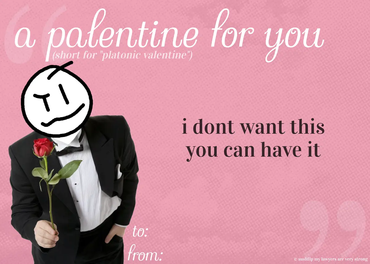 A man in a tuxedo holding a red rose stands against a pink background with faint heart patterns. His face is replaced by a…