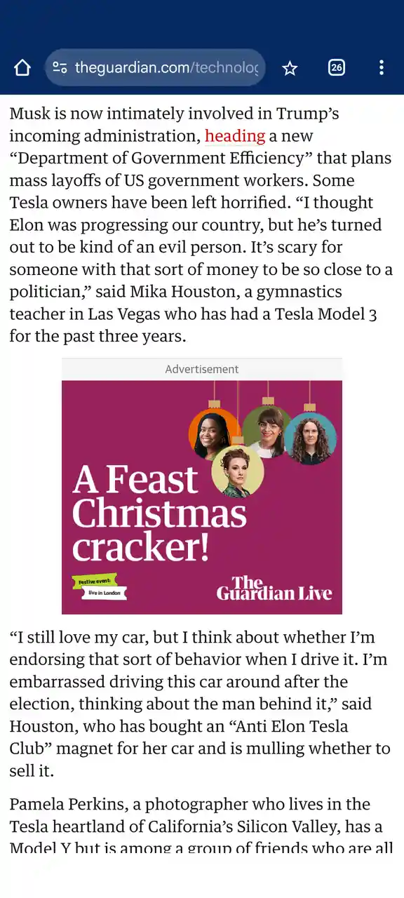 An article screenshot from The Guardian shows a Christmas-themed advertisement for 'A Feast Christmas cracker!' by The…