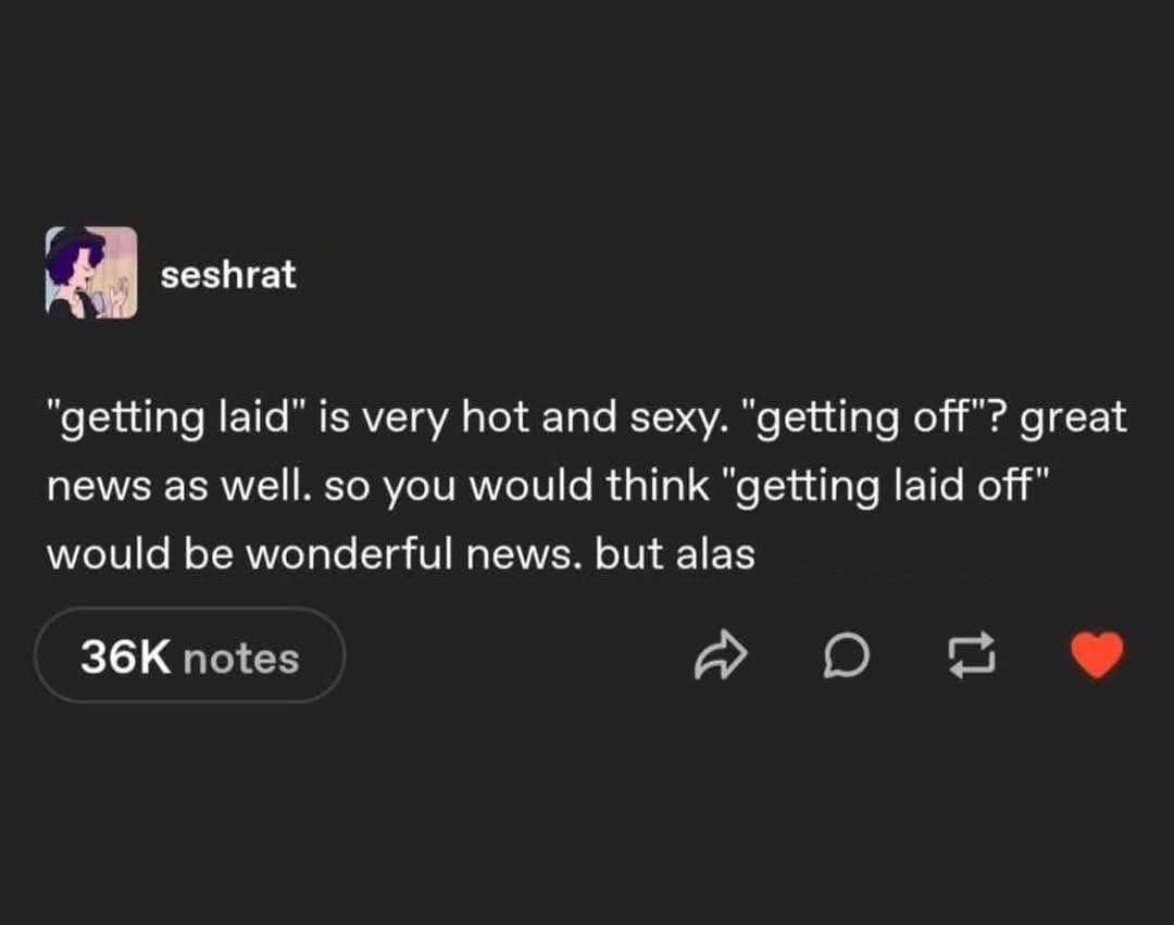 A screenshot of a Tumblr post by user 'seshrat' with white text on a dark background. The text humorously compares the…
