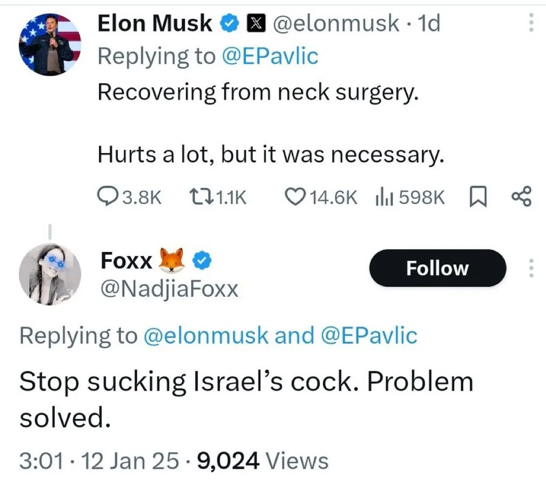 A screenshot of a Twitter thread shows Elon Musk stating he's recovering from neck surgery and that it hurts a lot but was…