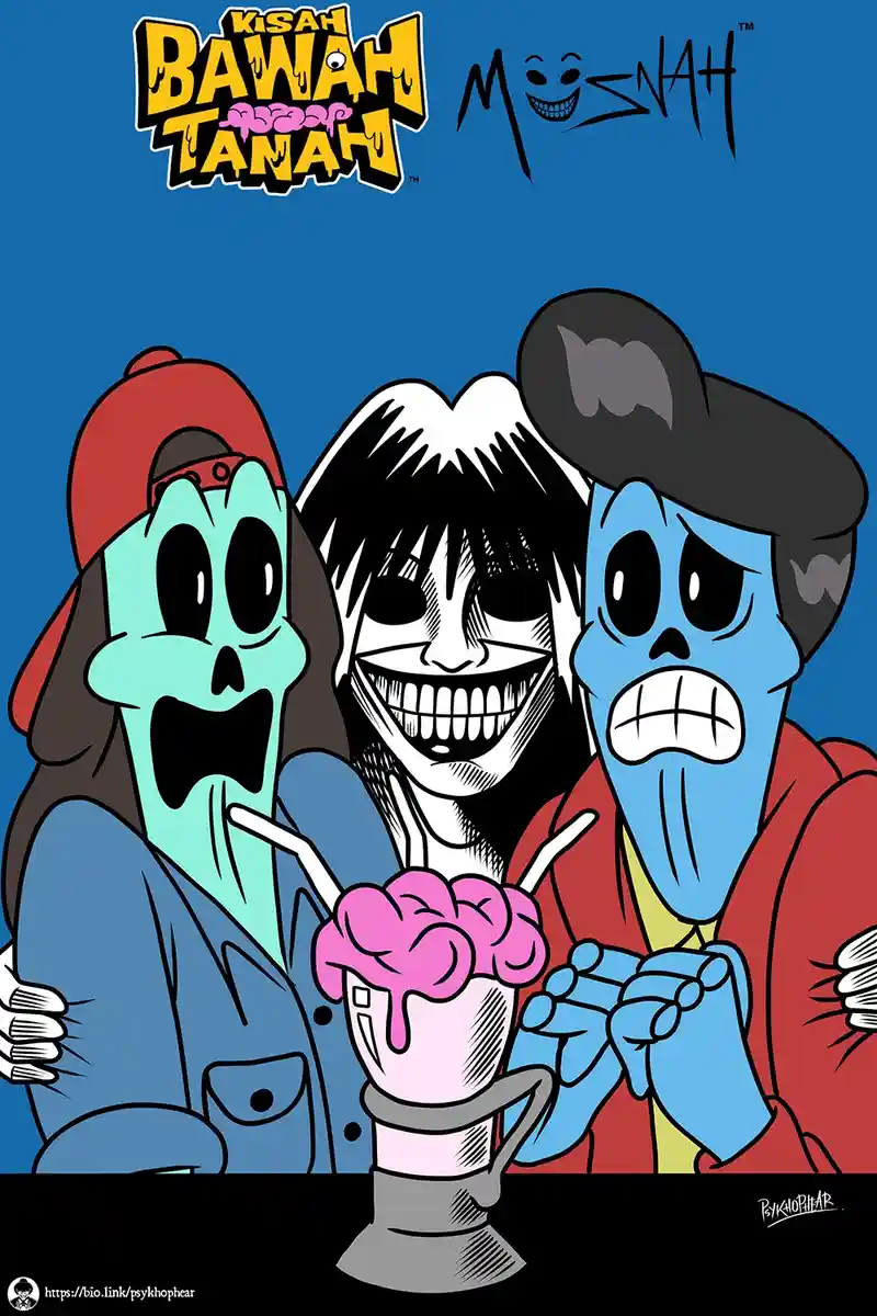 Three cartoon characters with exaggerated expressions surround a pink brain-shaped milkshake. The character on the left is…