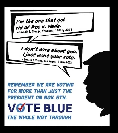 A black-and-white political meme featuring a silhouette of Donald Trump's profile on the right. Two speech bubbles show…