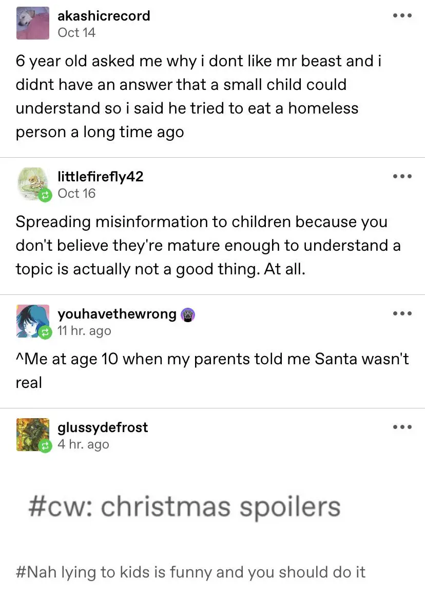 A screenshot of a Reddit thread shows a user named 'akashicrecord' posting a comment about lying to a child. The comment…