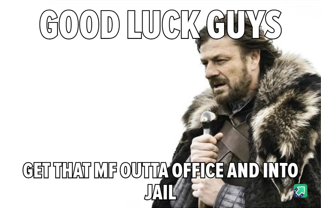 A man with a beard and fur-lined coat holds a hammer, looking determined. The text reads 'GOOD LUCK GUYS' at the top and…