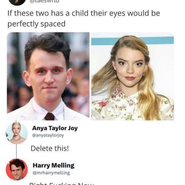 The image displays two side-by-side photos: a man with closely spaced eyes and a woman with widely spaced eyes. Overlaid…