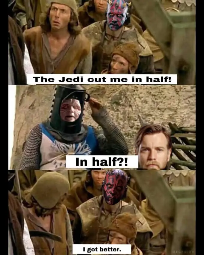 A three-panel meme featuring scenes from 'The Lord of the Rings' with digitally added Darth Maul faces. In the first panel…