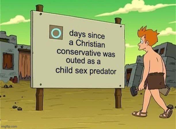 A cartoon caveman walks past a large sign in a desert-like setting with ruins in the background. The sign has a circular…