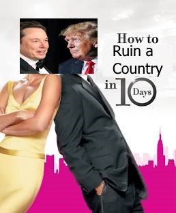 A man in a black suit with his back turned to the viewer, facing a woman in a yellow dress. In the top left corner, a small…