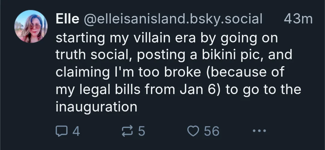 A screenshot of a social media post by user 'Elle' on a dark-themed platform, showing her profile picture and text that…
