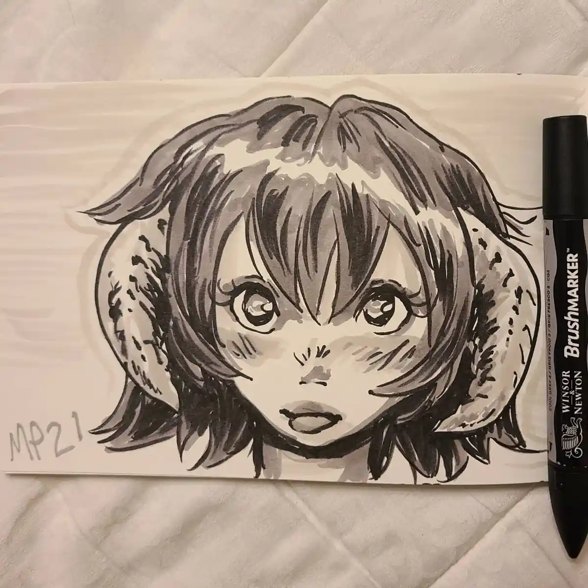 Demon girl illustrated with brush markers, created in 2021