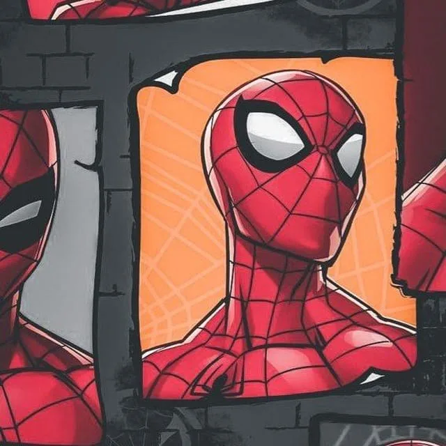 A comic book illustration shows Spider-Man looking out a window with a serious expression, framed by brick walls and partial…