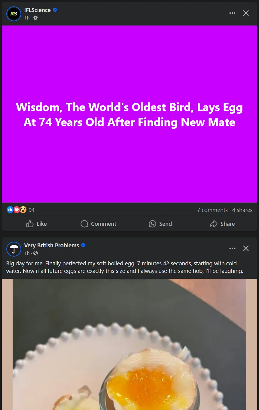 The image shows a social media post from IFLScience with a bright purple background and white text announcing that 'Wisdom…