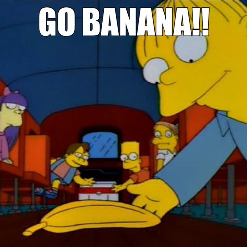 A still from The Simpsons shows a giant yellow hand holding a banana in front of a surprised Bart Simpson and other…