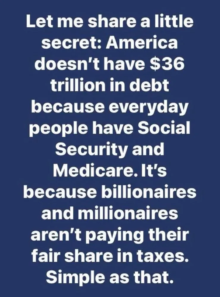 A solid blue background with large white text that reads: 'Let me share a little secret: America doesn't have $36 trillion…