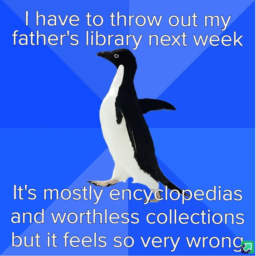 A black-and-white penguin stands against a blue background with white text overlaid in two sections. The top text reads 'I…