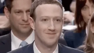 The image displays a grid of six panels: two showing Mark Zuckerberg smiling, and four showing close-ups of the humanoid…