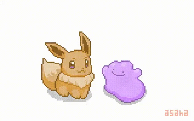 The image displays six pixel-art panels showing Eevee evolving into different Pokémon, each paired with a different evolved…
