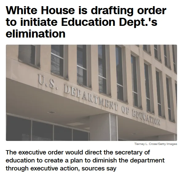 The image shows the exterior of a government building with the engraved text 'U.S. DEPARTMENT OF EDUCATION' visible on its…