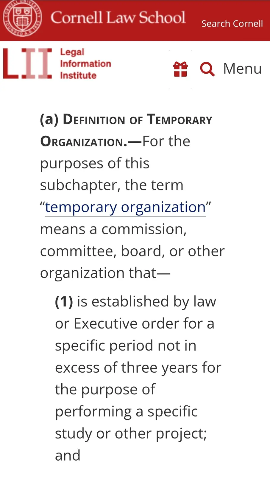The image displays a screenshot of a legal definition from Cornell Law School's Legal Information Institute. The text…