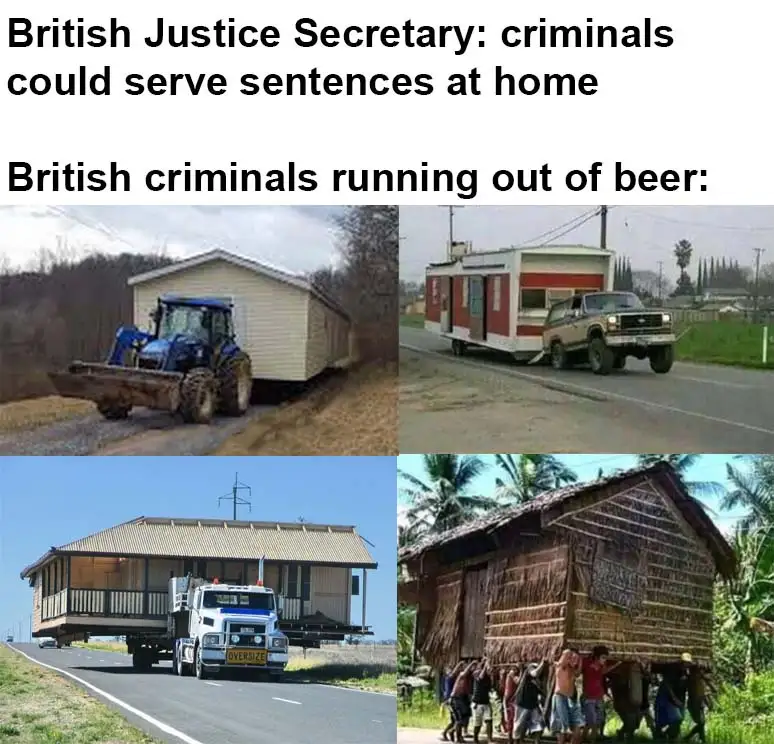 The image displays four photos: a tractor pulling a small house, a truck towing a mobile home, a semi-truck carrying a large…