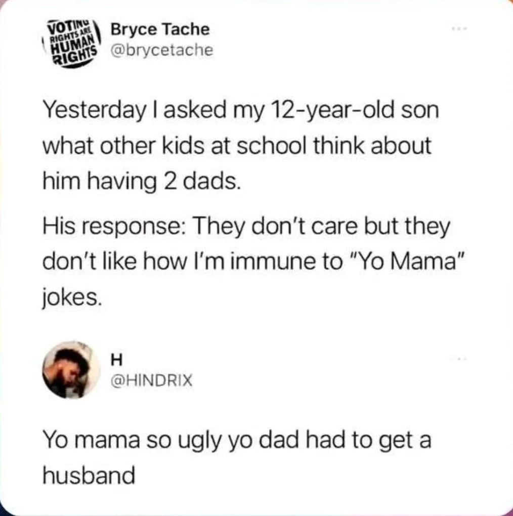A screenshot of a Twitter thread shows user Bryce Tache sharing a story about asking his 12-year-old son what other kids…