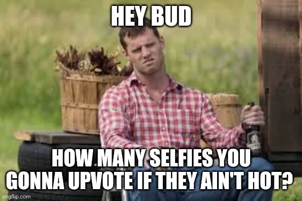 A man in a red and white checkered shirt sits outdoors holding a beer bottle, looking skeptical and unimpressed. The text…