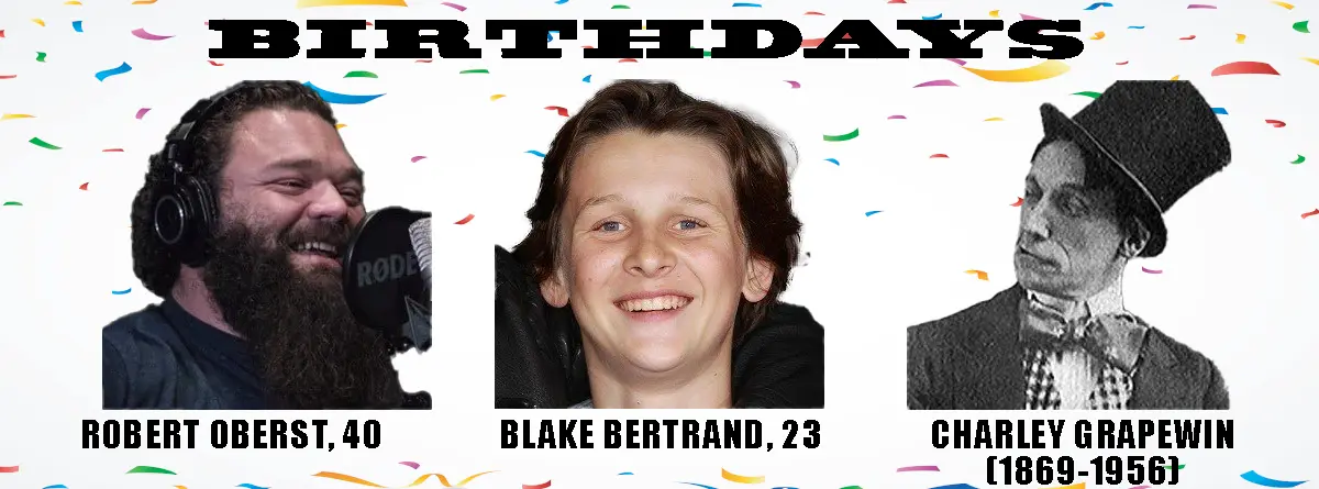 The image displays three side-by-side portraits against a white background with colorful confetti. The top reads 'BIRTHDAYS'…