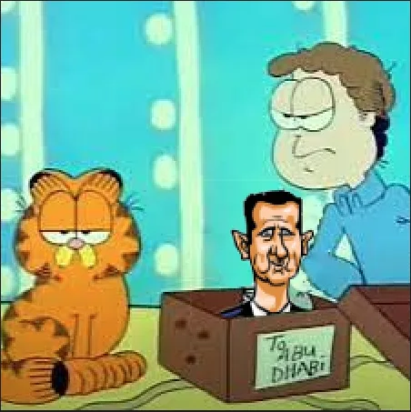 A cartoon image shows Garfield the orange cat sitting beside a man in a blue shirt, both looking at a cardboard box. Inside…